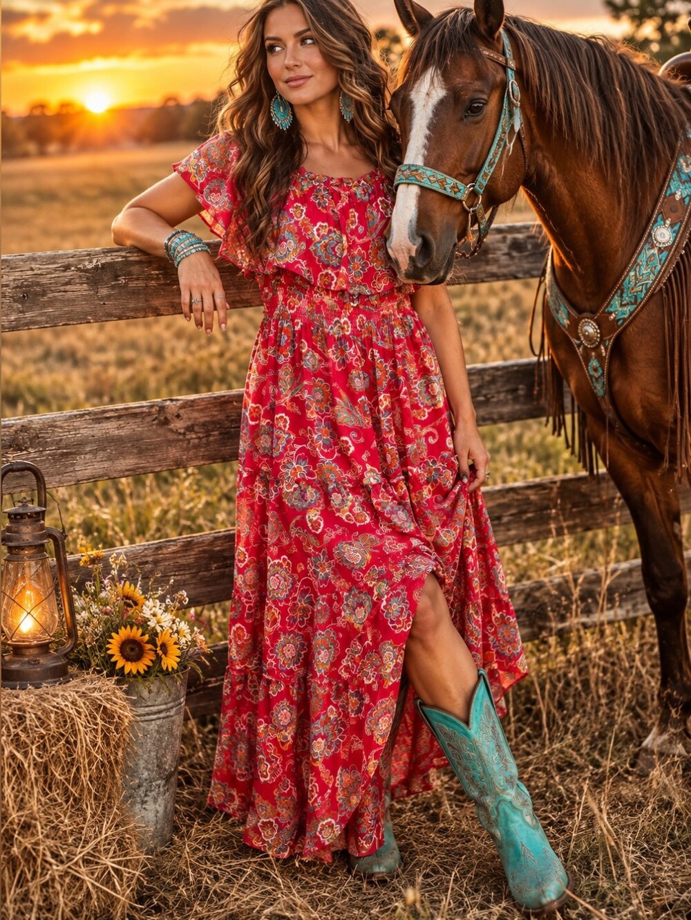 Rabbit Rabbit Designs Red Paisley Floral Boho Maxi Dress Size 14